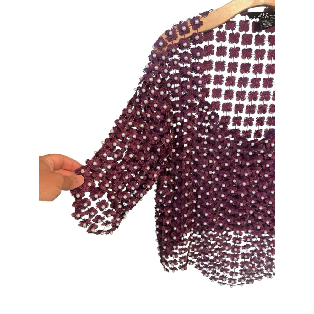 Midnight Velvet Knit Top Womens Size XL Purple Pearl - Picture 2 of 9